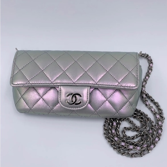 Authentic CHANEL Iridescent Purple Calfskin Mini Flap Crossbody Bag in SHW - Picture 3 of 14